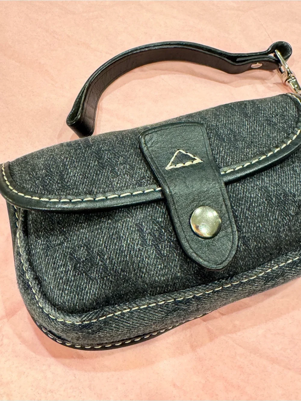 Dooney & Bourke Gray Denim Signature Canvas & Black Leather Wristlet